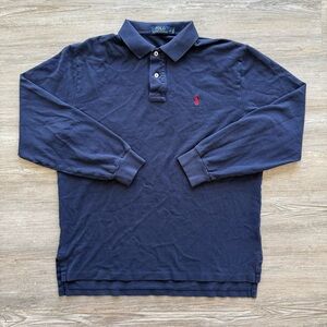 Vintage Y2K Polo Ralph Lauren Long Sleeve Polo Shirt Mens L Blue Red Pony